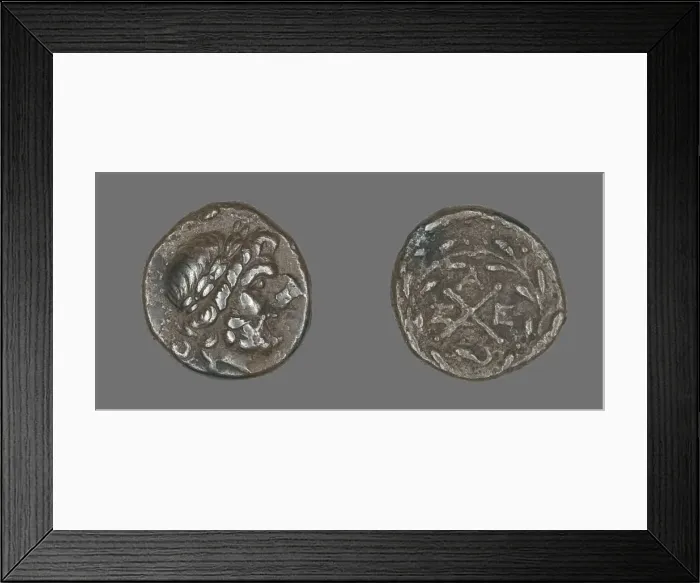 Framed Print : Hemidrachm (Coin) Depicting the God Zeus Amarios, 280-146 BCE. Creator: Unknown Framed Print : Hemidrachm (Coin) Depicting the God Zeus Amarios, 280-146 BCE. Creator: Unknown