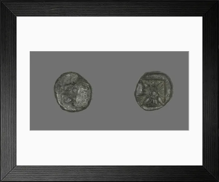 Framed Print : Diobol (Coin) Depicting a Lion, 395-377 BCE or 478 BCE and later. Creator: Unknown Framed Print : Diobol (Coin) Depicting a Lion, 395-377 BCE or 478 BCE and later. Creator: Unknown