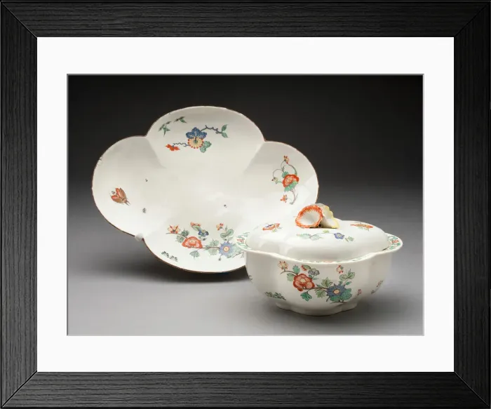 Framed Print : Covered Bowl and Stand, Chantilly, c. 1735. Creator: Chantilly Porcelain Manufactory Framed Print : Covered Bowl and Stand, Chantilly, c. 1735. Creator: Chantilly Porcelain Manufactory