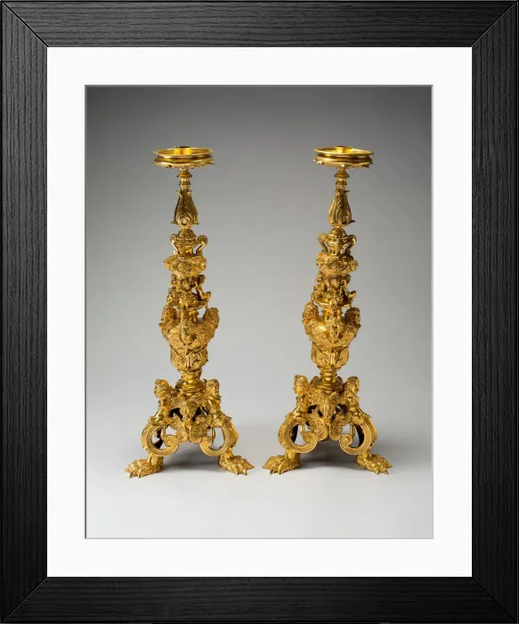 Framed Print : Pair of Candlesticks, Italy, c. 1680. Creator: Francesco Bertos Framed Print : Pair of Candlesticks, Italy, c. 1680. Creator: Francesco Bertos