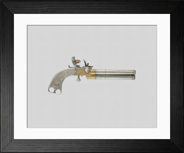 Framed Print : Triple-Barrel Breechloading Flintlock Pistol, England, c. 1820. Creator: Unknown Framed Print : Triple-Barrel Breechloading Flintlock Pistol, England, c. 1820. Creator: Unknown