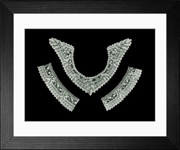 Framed Print : Handkerchief, Fragment of a Border, Collar, Two Cuffs, Belgium, 1880 / 90s Framed Print : Handkerchief, Fragment of a Border, Collar, Two Cuffs, Belgium, 1880 / 90s