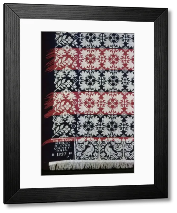 Framed Print : Coverlet, Ohio, 1837. Creator: Charles Meily Framed Print : Coverlet, Ohio, 1837. Creator: Charles Meily