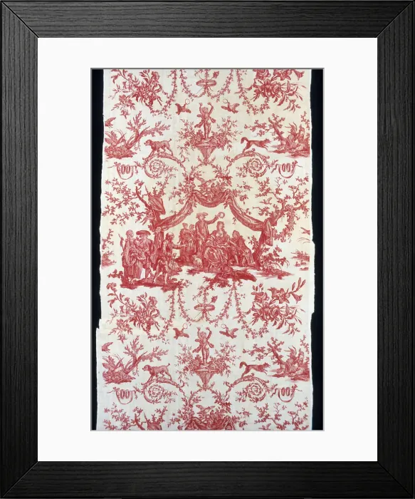 Framed Print : Le Couronnement de la Rosiere (The Crowning of the Rose Maiden) (Furnishing Fabric), c. 1780. Creator: Oberkampf Manufactory Framed Print : Le Couronnement de la Rosiere (The Crowning of the Rose Maiden) (Furnishing Fabric), c. 1780. Creator: Oberkampf Manufactory