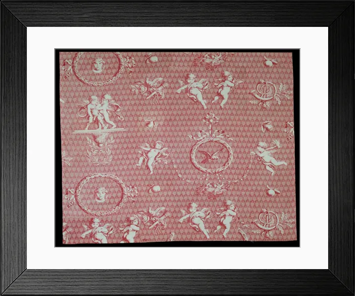 Framed Print : Amorini et Medallions (Cupid and Medallions) (Furnishing Fabric), France, c. 1810. Creator: Christophe-Philippe Oberkampf Framed Print : Amorini et Medallions (Cupid and Medallions) (Furnishing Fabric), France, c. 1810. Creator: Christophe-Philippe Oberkampf