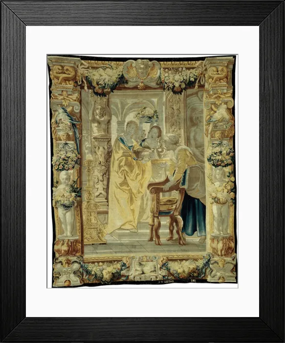 Framed Print : Tapestry (Four Servants), Flanders, c. 1650. Creator: Jan van Leefdael