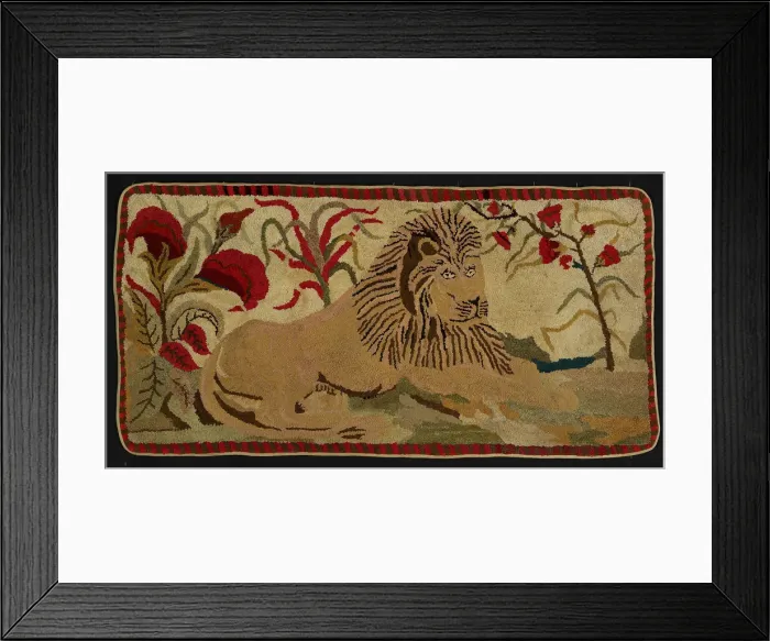 Framed Print : Lion with Palms (Rug), Ohio, 1890 / 1900. Creator: Unknown Framed Print : Lion with Palms (Rug), Ohio, 1890 / 1900. Creator: Unknown