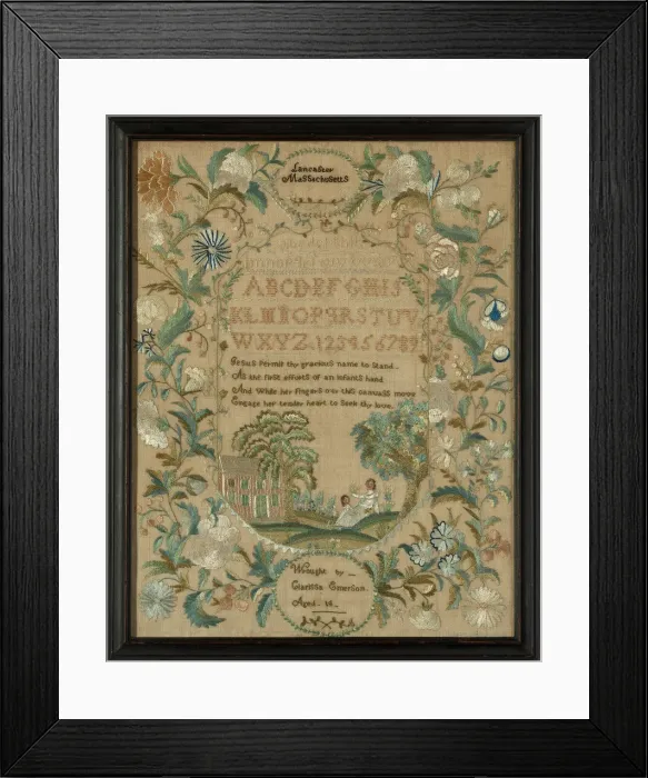 Framed Print : Sampler, Massachusetts, 1822 / 23. Creator: Clarissa Emerson Framed Print : Sampler, Massachusetts, 1822 / 23. Creator: Clarissa Emerson