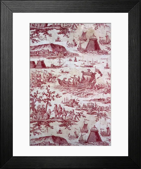 Framed Print : The Inauguration of The Port of Cherbourg by Louis XVI (Furnishing Fabric), Nantes, c. 1787. Creator: Petitpierre et Cie Framed Print : The Inauguration of The Port of Cherbourg by Louis XVI (Furnishing Fabric), Nantes, c. 1787. Creator: Petitpierre et Cie