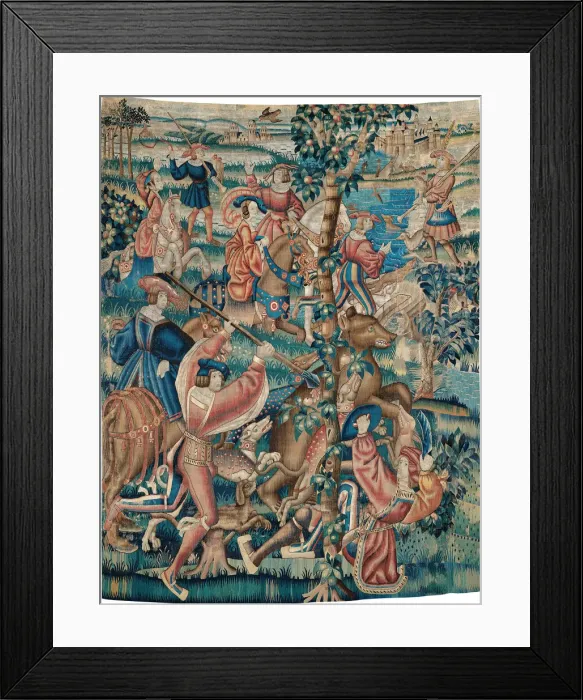 Framed Print : Tapestry (Bear Hunt and Falconry from a Hunts Series), Belgium, c. 1525. Creator: Unknown Framed Print : Tapestry (Bear Hunt and Falconry from a Hunts Series), Belgium, c. 1525. Creator: Unknown