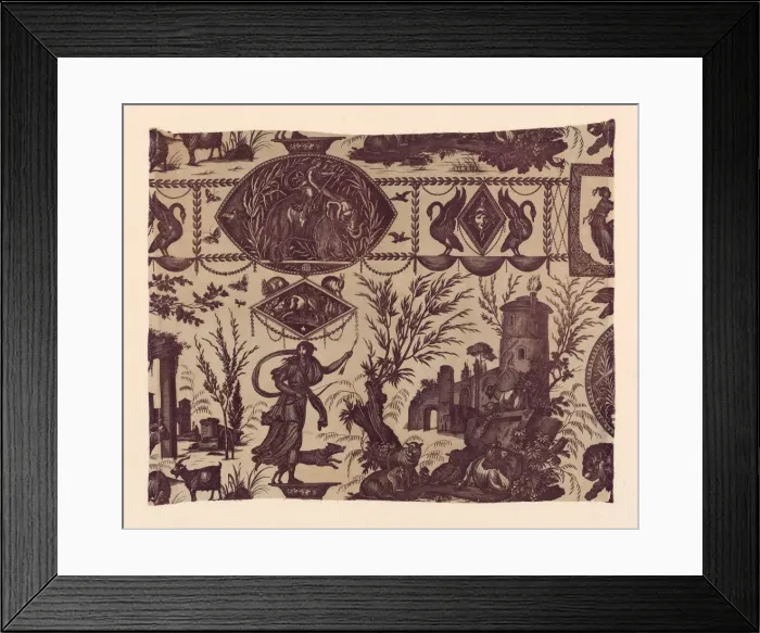 Framed Print : Diane Chasseresse (Diana the Huntress) (Furnishing Fabric), Nantes, c. 1800. Creator: Unknown Framed Print : Diane Chasseresse (Diana the Huntress) (Furnishing Fabric), Nantes, c. 1800. Creator: Unknown