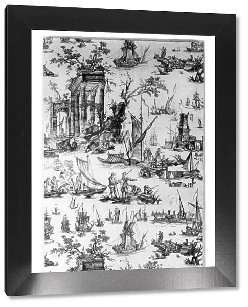 Le Port de Mer (The Seaport) (Furnishing Fabric), Nantes, c. 1780. Creator: Unknown