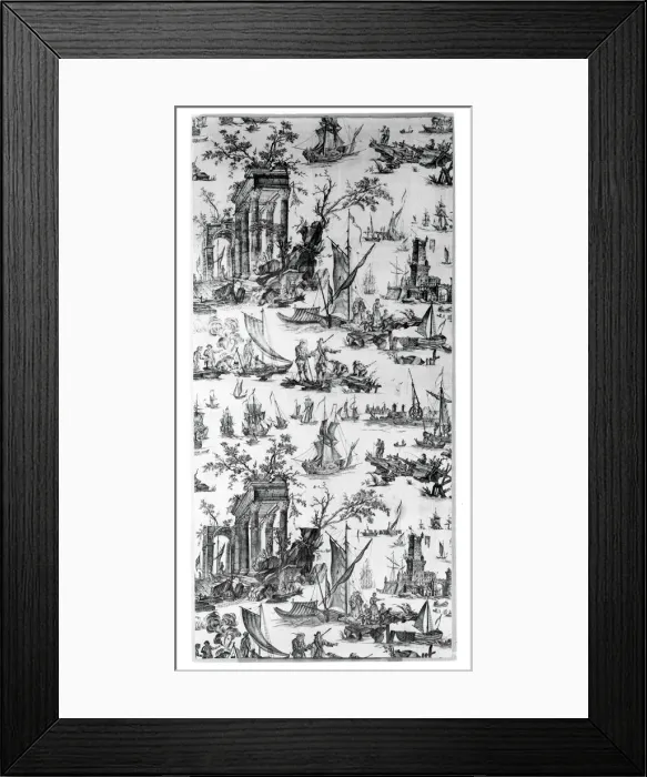 Framed Print : Le Port de Mer (The Seaport) (Furnishing Fabric), Nantes, c. 1780. Creator: Unknown Framed Print : Le Port de Mer (The Seaport) (Furnishing Fabric), Nantes, c. 1780. Creator: Unknown