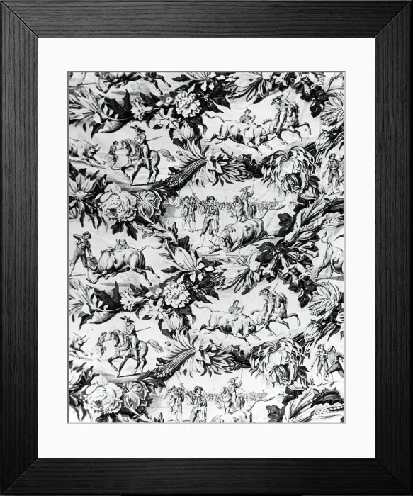 Framed Print : Tauromachie (The Bull Fight) (Furnishing Fabric), England, c. 1840. Creator: Unknown Framed Print : Tauromachie (The Bull Fight) (Furnishing Fabric), England, c. 1840. Creator: Unknown