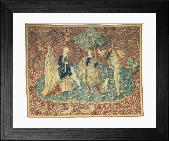 Framed Print : A Falconer with Two Ladies and a Foot Soldier, possibly Paris or Bruges, c. 1500 Framed Print : A Falconer with Two Ladies and a Foot Soldier, possibly Paris or Bruges, c. 1500