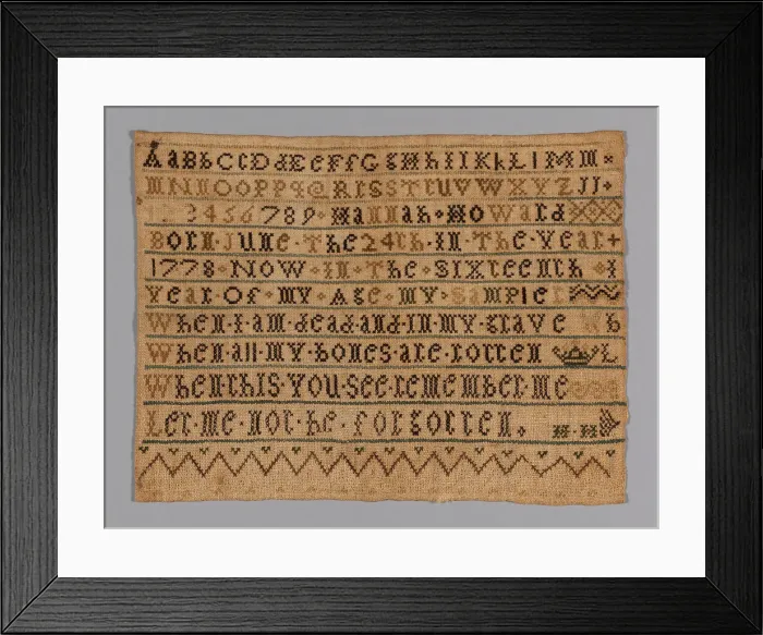 Framed Print : Sampler, Massachusetts, 1793 / 94. Creator: Hannah Howard Framed Print : Sampler, Massachusetts, 1793 / 94. Creator: Hannah Howard