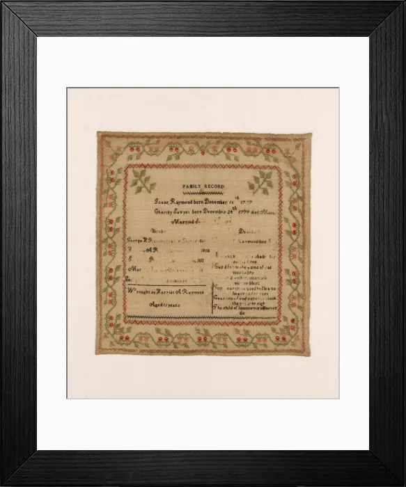 Framed Print : Sampler, United States, c. 1819. Creator: Harriot Augusta Raymond Framed Print : Sampler, United States, c. 1819. Creator: Harriot Augusta Raymond