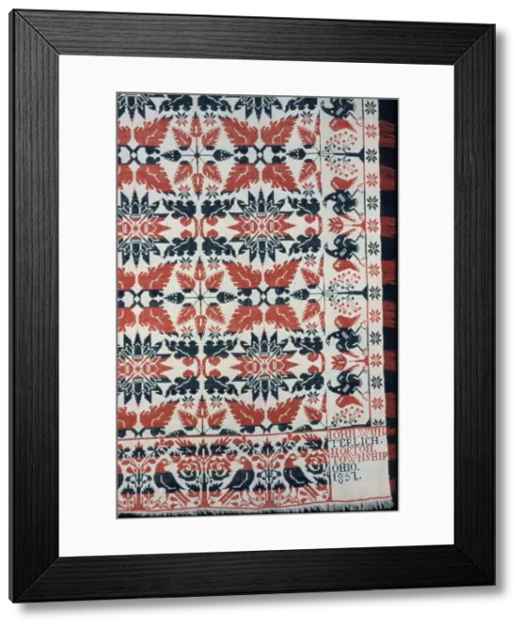 Framed Print : Coverlet, Ohio, 1857. Creator: John Wunterlich Framed Print : Coverlet, Ohio, 1857. Creator: John Wunterlich