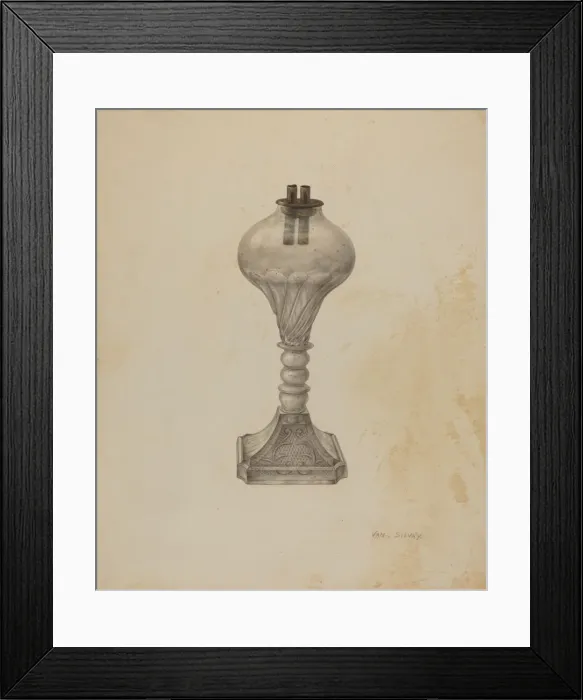 Framed Print : Whale Oil Lamp, c. 1941. Creator: Van Silvay Framed Print : Whale Oil Lamp, c. 1941. Creator: Van Silvay