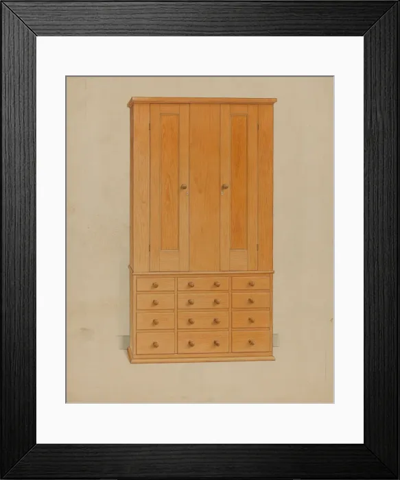 Framed Print : Shaker Cabinet with Drawers, c. 1936. Creator: Alfred H. Smith Framed Print : Shaker Cabinet with Drawers, c. 1936. Creator: Alfred H. Smith