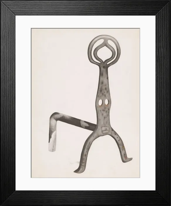 Framed Print : Wrought Iron Andiron, c. 1936. Creator: Natalie Simon Framed Print : Wrought Iron Andiron, c. 1936. Creator: Natalie Simon