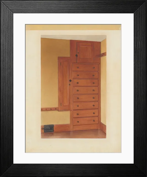 Framed Print : Built-in Cupboard and Drawers, c. 1937. Creator: Alfred H. Smith Framed Print : Built-in Cupboard and Drawers, c. 1937. Creator: Alfred H. Smith