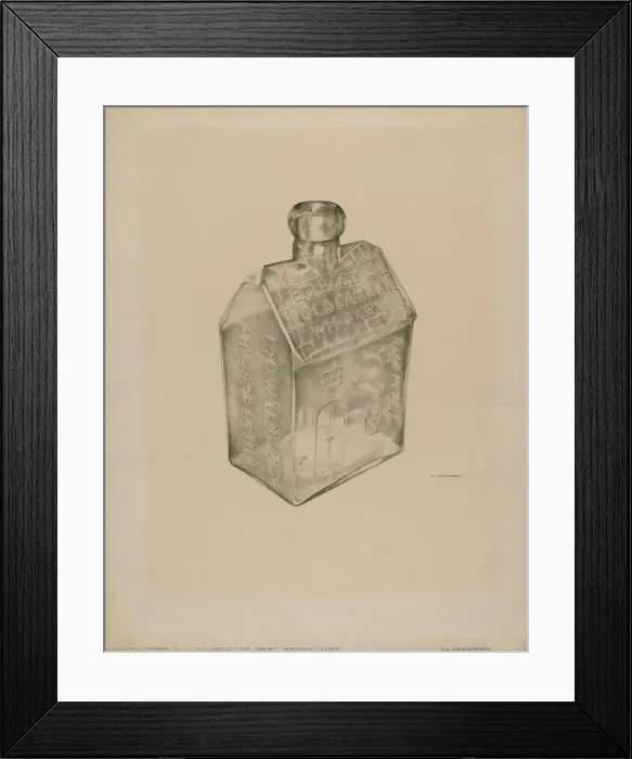 Framed Print : Whiskey Flask, c. 1938. Creator: G. A. Spangenberg Framed Print : Whiskey Flask, c. 1938. Creator: G. A. Spangenberg
