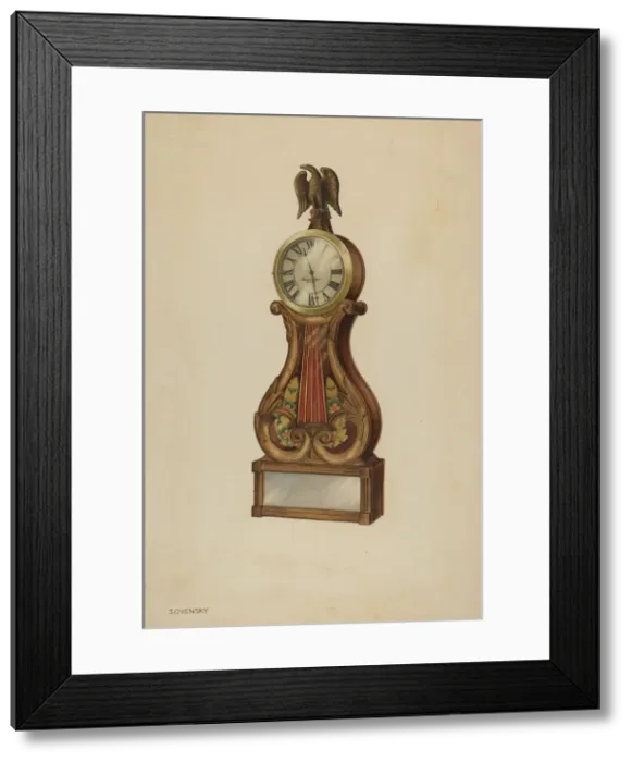 Framed Print : Lyre Clock, c. 1938. Creator: Isidore Sovensky Framed Print : Lyre Clock, c. 1938. Creator: Isidore Sovensky