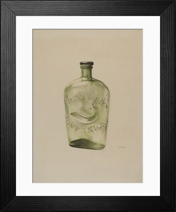 Framed Print : Glass Whiskey Flask, c. 1939. Creator: G. A. Spangenberg Framed Print : Glass Whiskey Flask, c. 1939. Creator: G. A. Spangenberg