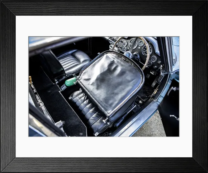 Framed Print : Folded down drivers seat of a 1961 Aston Martin DB4 GT SWB lightweight. Creator: Unknown Framed Print : Folded down drivers seat of a 1961 Aston Martin DB4 GT SWB lightweight. Creator: Unknown