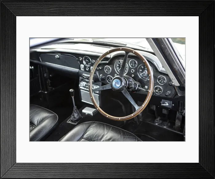 Framed Print : Steering wheel and dashboard of a 1965 Aston Martin DB5. Creator: Unknown Framed Print : Steering wheel and dashboard of a 1965 Aston Martin DB5. Creator: Unknown