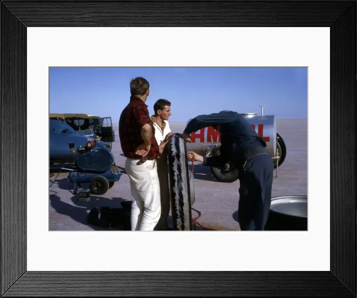 Framed Print : Mechanics inflating Bluebird CN7 tyre for World Land Speed Record attempt, Lake Eyre Framed Print : Mechanics inflating Bluebird CN7 tyre for World Land Speed Record attempt, Lake Eyre