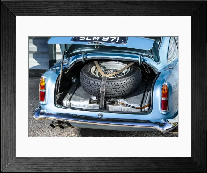 Framed Print : Boot and spare wheel of a 1961 Aston Martin DB4 GT SWB lightweight. Creator: Unknown Framed Print : Boot and spare wheel of a 1961 Aston Martin DB4 GT SWB lightweight. Creator: Unknown