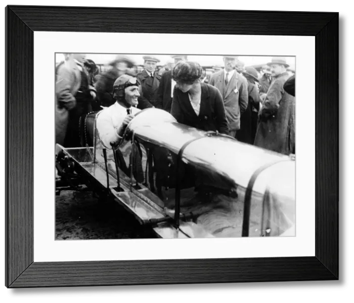 Framed Print : British racing driver George Bedford in a Hillman 10hp, 1921. Creator: Unknown Framed Print : British racing driver George Bedford in a Hillman 10hp, 1921. Creator: Unknown