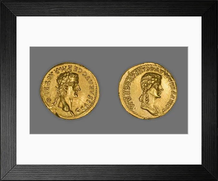 Framed Print : Aureus (Coin) Portraying Emperor Caligula, 37-38 CE, issued by Caligula. Creator: Unknown Framed Print : Aureus (Coin) Portraying Emperor Caligula, 37-38 CE, issued by Caligula. Creator: Unknown