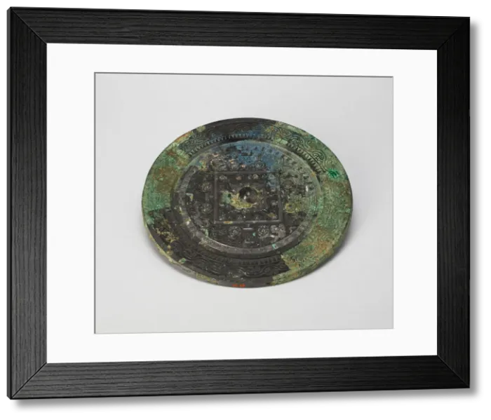 Framed Print : Mirror with TLV'Pattern, Eastern Han dynasty (A. D. 25-220), c. 1st century A Framed Print : Mirror with TLV'Pattern, Eastern Han dynasty (A. D. 25-220), c. 1st century A