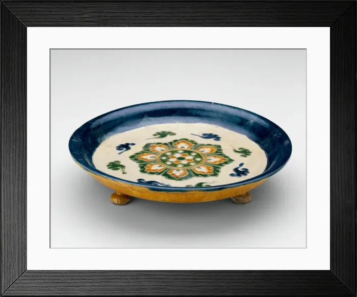 Framed Print : Footed Dish with Lotus Medallion and Cloud Scrolls, Tang dynasty Framed Print : Footed Dish with Lotus Medallion and Cloud Scrolls, Tang dynasty