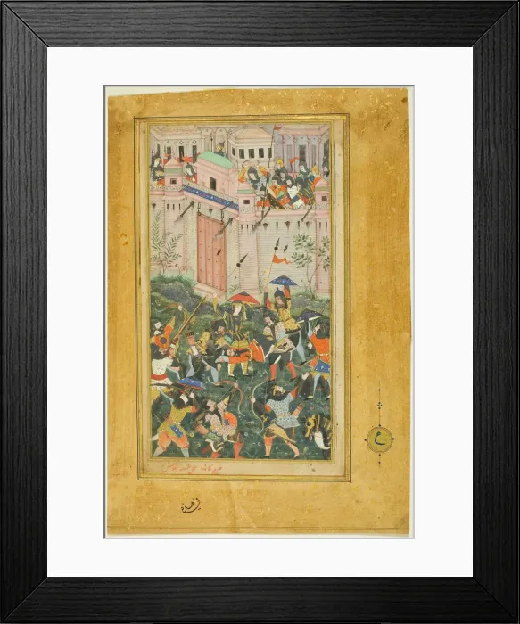 Framed Print : Kichik Beg Wounded during Baburs Attack on Qalat, from a copy of the Baburnama... c Framed Print : Kichik Beg Wounded during Baburs Attack on Qalat, from a copy of the Baburnama... c