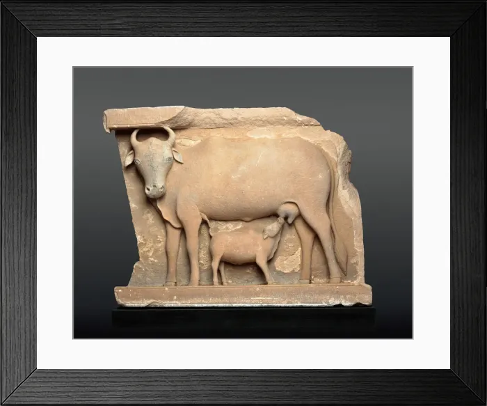 Framed Print : Cow Suckling a Calf, About 9th century. Creator: Unknown Framed Print : Cow Suckling a Calf, About 9th century. Creator: Unknown