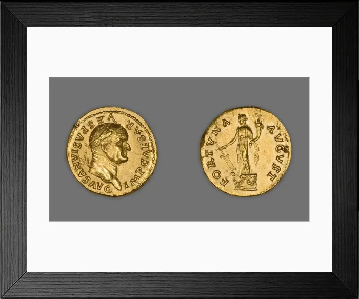 Framed Print : Aureus (Coin) Portraying Emperor Vespasian, 75-79, issued by Vespasian. Creator: Unknown Framed Print : Aureus (Coin) Portraying Emperor Vespasian, 75-79, issued by Vespasian. Creator: Unknown
