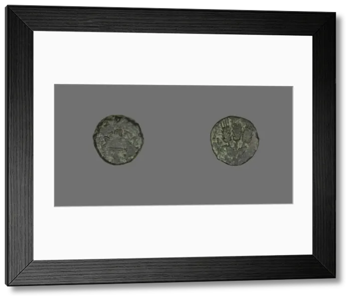Framed Print : Coin Depicting a Parasol, 42-43, issued by Herod Agrippa I (37-43). Creator: Unknown Framed Print : Coin Depicting a Parasol, 42-43, issued by Herod Agrippa I (37-43). Creator: Unknown