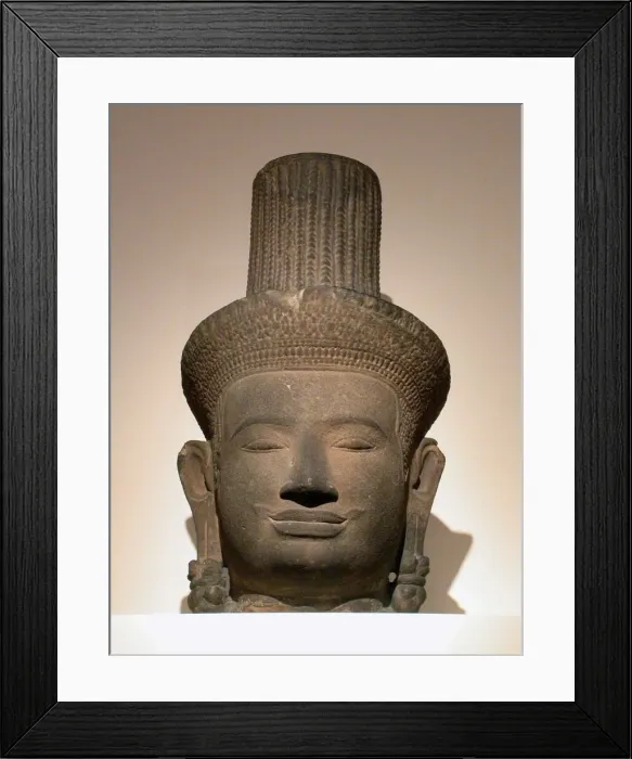 Framed Print : Head of a Male Deity (Deva), Angkor period, 10th / 11th century. Creator: Unknown Framed Print : Head of a Male Deity (Deva), Angkor period, 10th / 11th century. Creator: Unknown