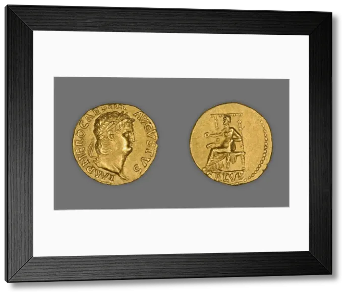 Framed Print : Aureus (Coin) Portraying Emperor Nero, 66 (December)-67 (December), issued by Nero