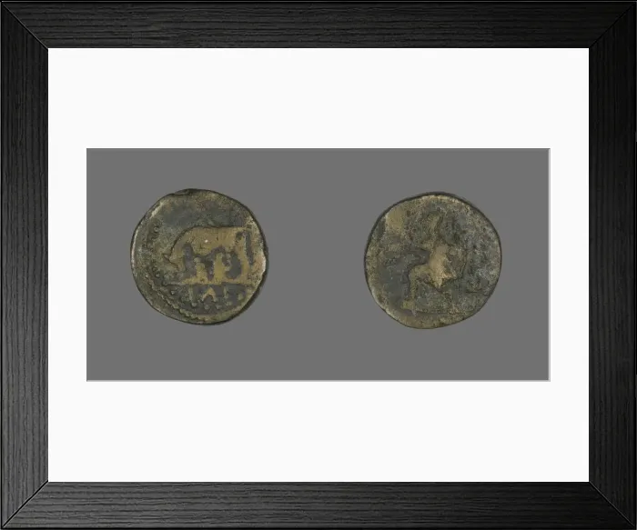 Framed Print : Coin Depicting a She-Wolf Nursing Romulus and Remus, 117-192. Creator: Unknown