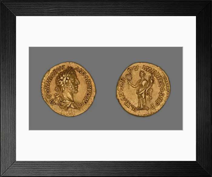 Framed Print : Aureus (Coin) Portraying Emperor Commodus, 180, issued by Commodus. Creator: Unknown Framed Print : Aureus (Coin) Portraying Emperor Commodus, 180, issued by Commodus. Creator: Unknown