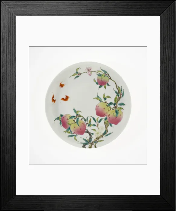 Framed Print : Dish with Fruiting Peaches, Tree Peony, Flowering Plum, and Bats, Qing dynasty Framed Print : Dish with Fruiting Peaches, Tree Peony, Flowering Plum, and Bats, Qing dynasty