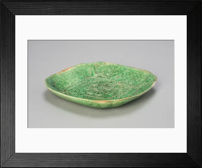 Framed Print : Square Dish with Flared, Scalloped Sides and Floral and Butterfly Design, Liao dynasty Framed Print : Square Dish with Flared, Scalloped Sides and Floral and Butterfly Design, Liao dynasty