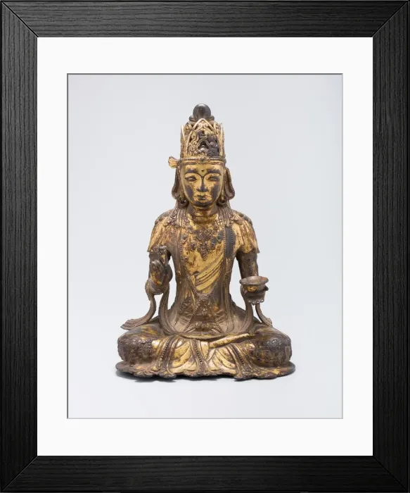 Framed Print : Guanyin (Avalokiteshvara) Holding Lotus-Form Cup, Yuan dynasty (1279-1368), 14th century. Creator: Unknown Framed Print : Guanyin (Avalokiteshvara) Holding Lotus-Form Cup, Yuan dynasty (1279-1368), 14th century. Creator: Unknown