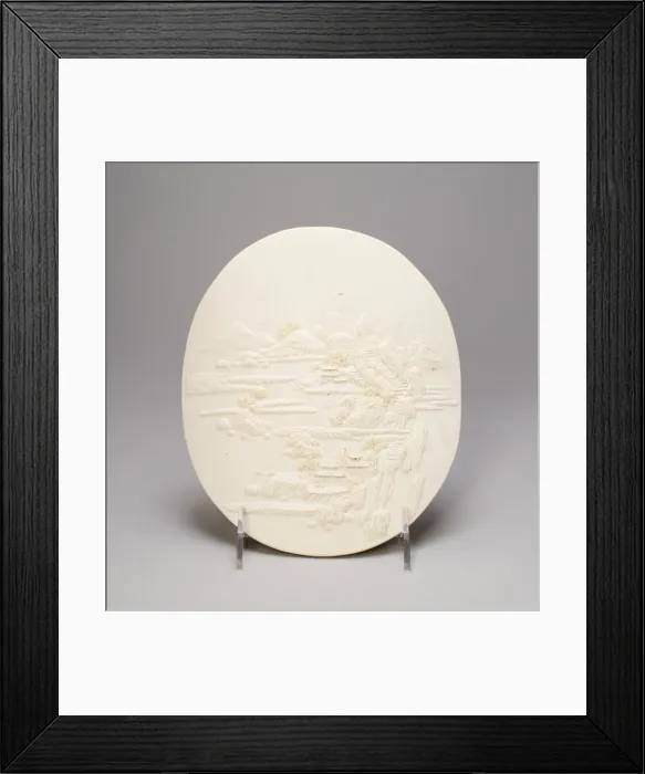 Framed Print : Oval Plaque with Landscape, Qing dynasty (1644-1911), 18th century. Creator: Unknown Framed Print : Oval Plaque with Landscape, Qing dynasty (1644-1911), 18th century. Creator: Unknown