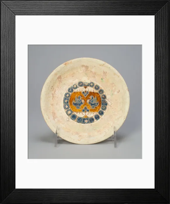 Framed Print : Dish with Two Birds Encircled by Beaded Roundels, Tang dynasty (618-907) Framed Print : Dish with Two Birds Encircled by Beaded Roundels, Tang dynasty (618-907)